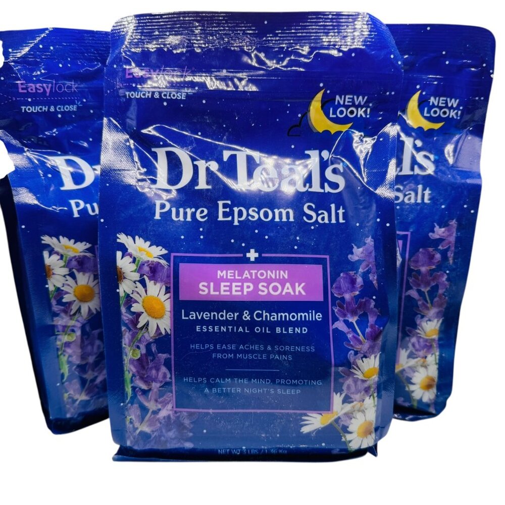 3x Dr Teals Pure Epsom Salt Sleep Soak Lavender & Chamomile Essential Oil Blend